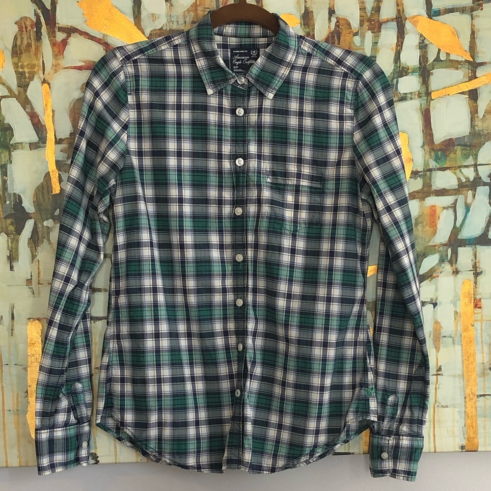 American Eagle Green Plaid Shirt